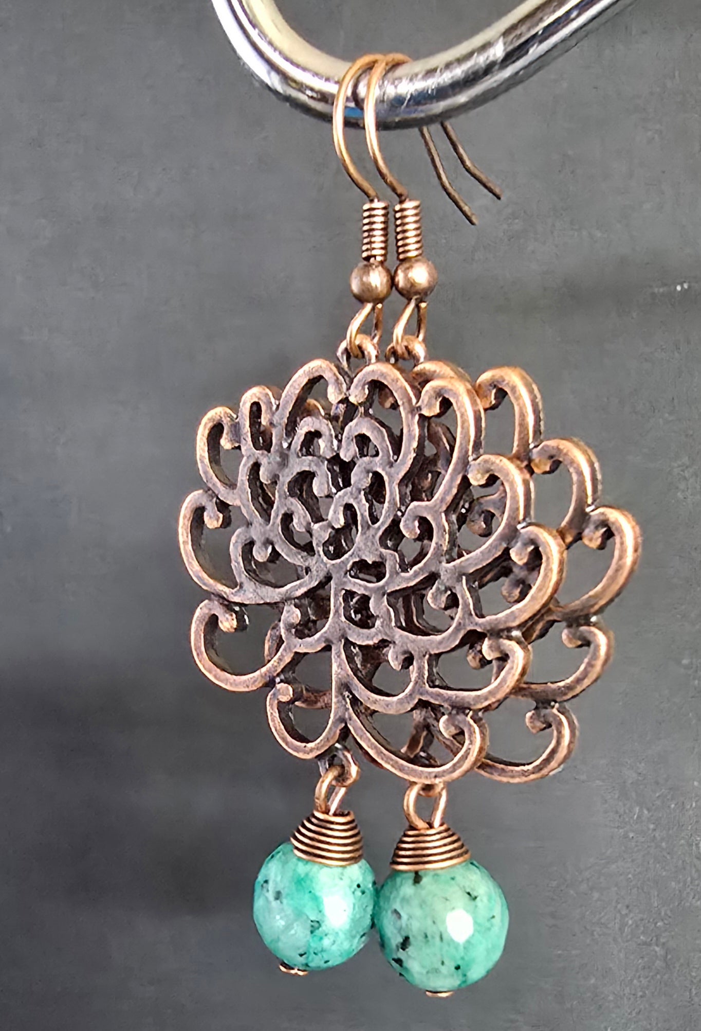 Bohemian Green & Bronze Drop Earrings