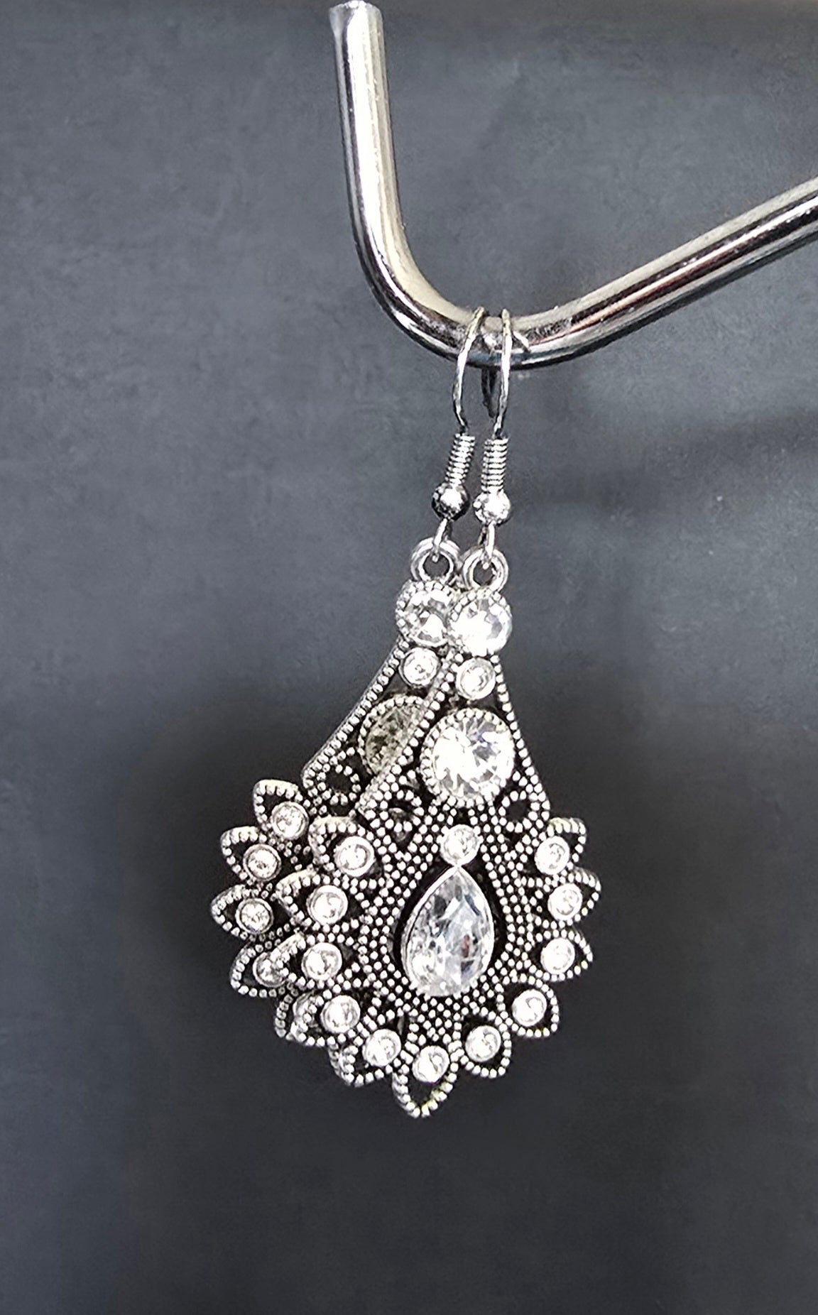Baroque Silver Rhinestone Hoop Earrings