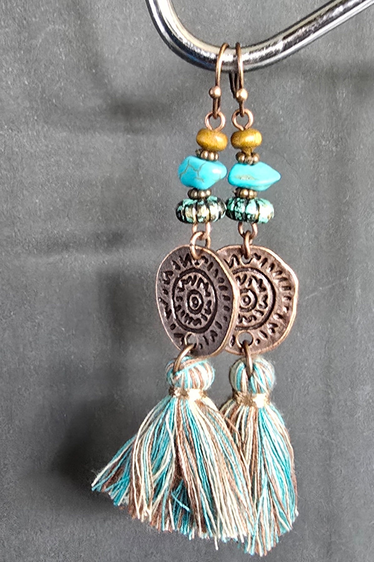 Bohemian Blue & Bronze Drop Earrings