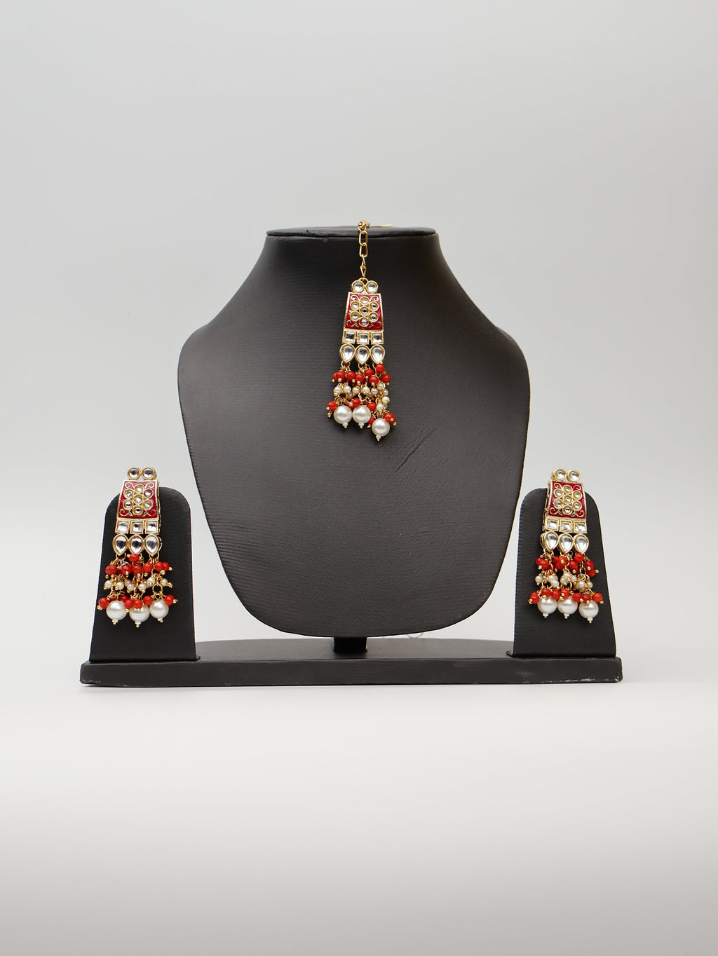 Red Meenakari Kundan & Pearl Bridal Jewellery Set