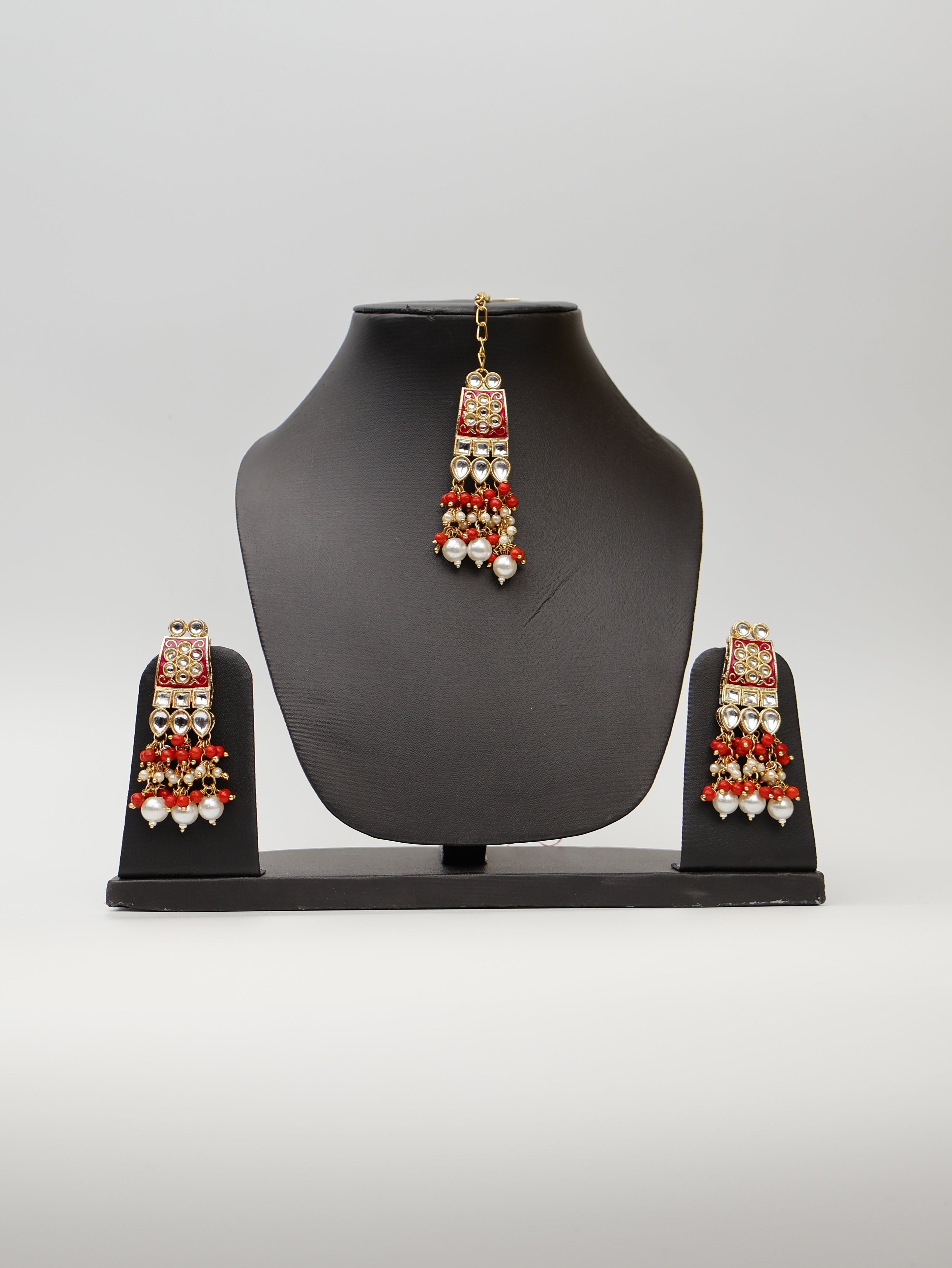 Red Meenakari Kundan & Pearl Bridal Jewellery Set