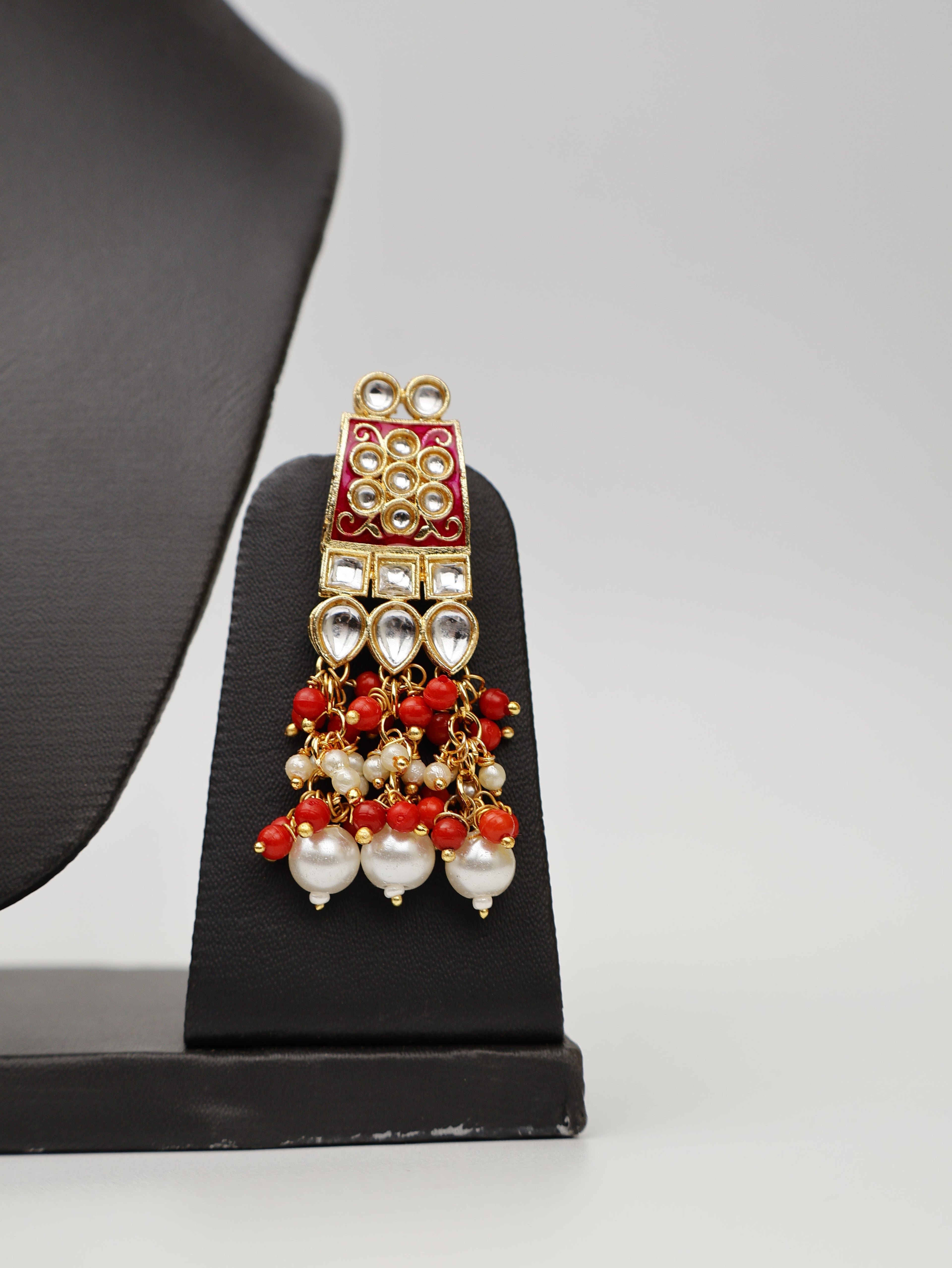 Red Meenakari Kundan & Pearl Bridal Jewellery Set