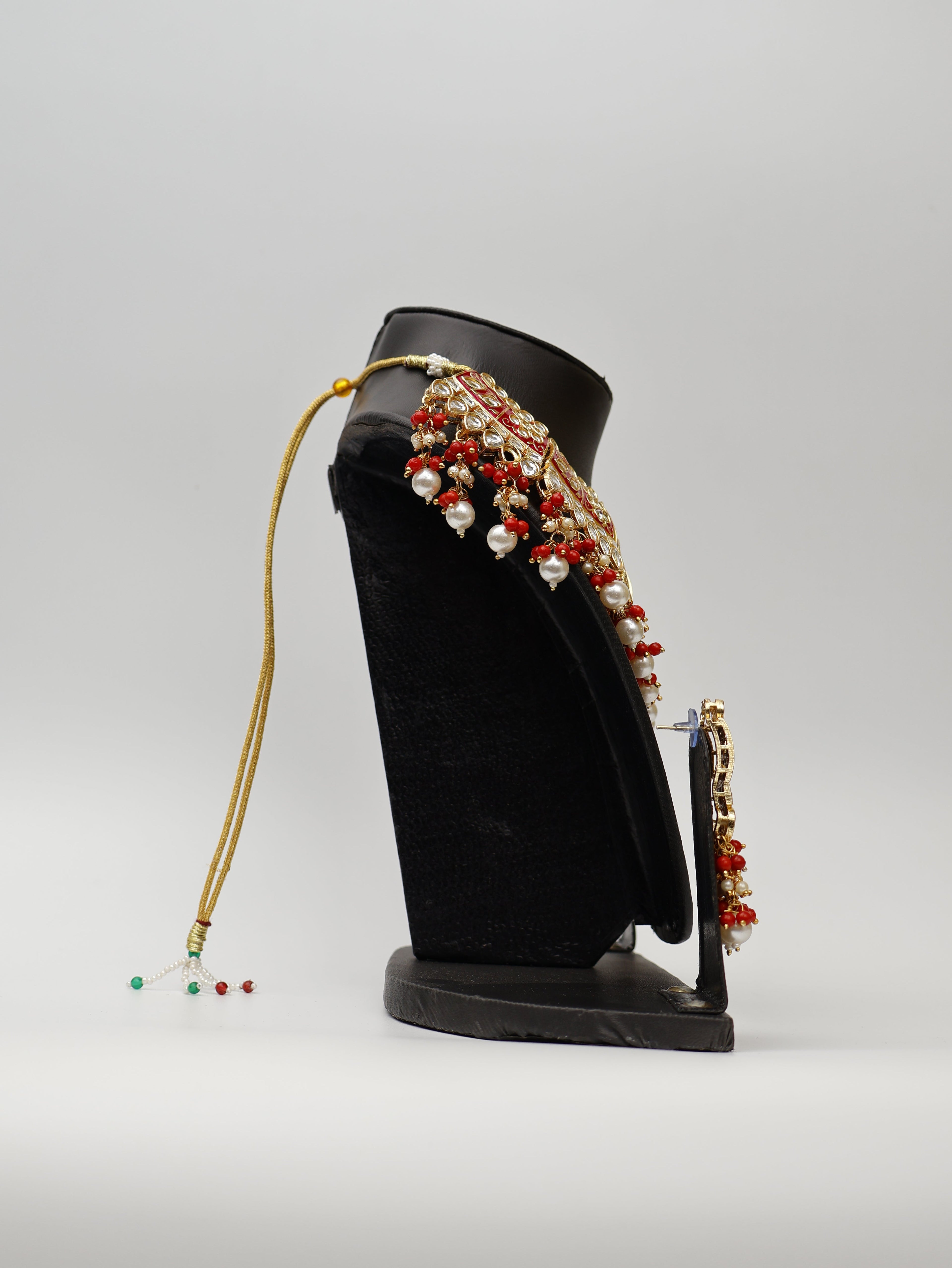 Red Meenakari Kundan & Pearl Bridal Jewellery Set
