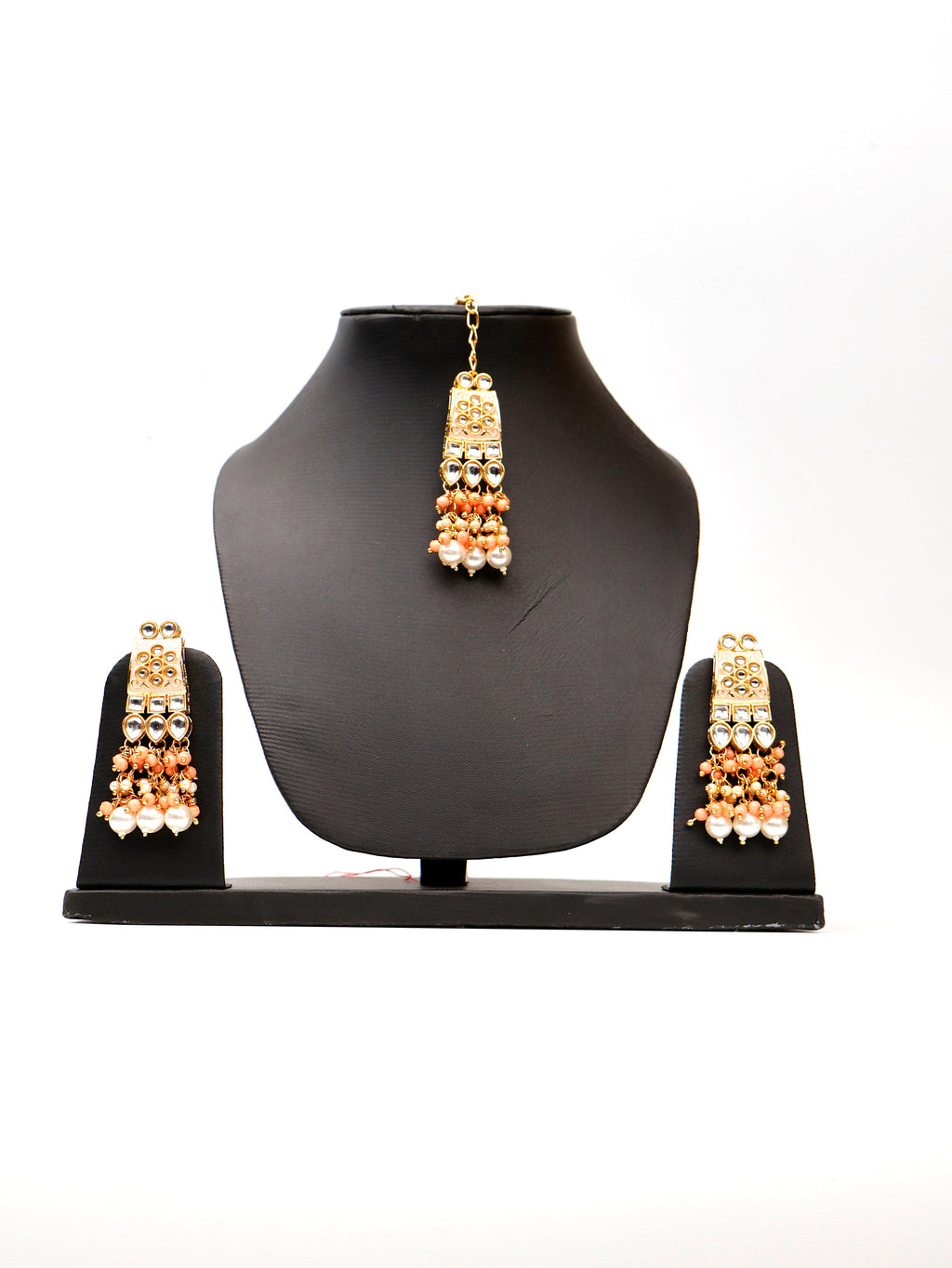Peach Meenakari Kundan & Pearl Jewellery Set