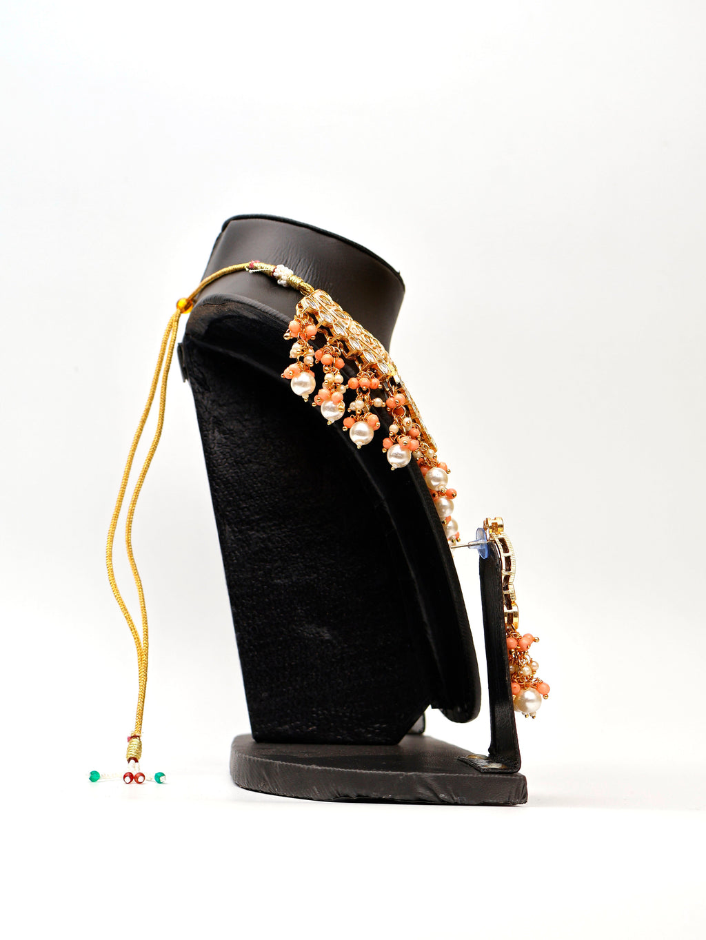 Peach Meenakari Kundan & Pearl Jewellery Set